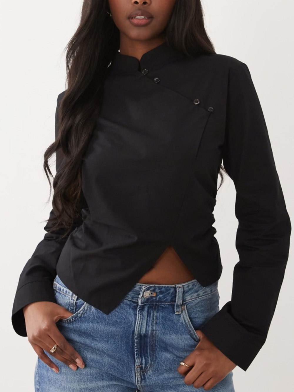 ASOS Black Asymmetric Mandarin Collar Top
